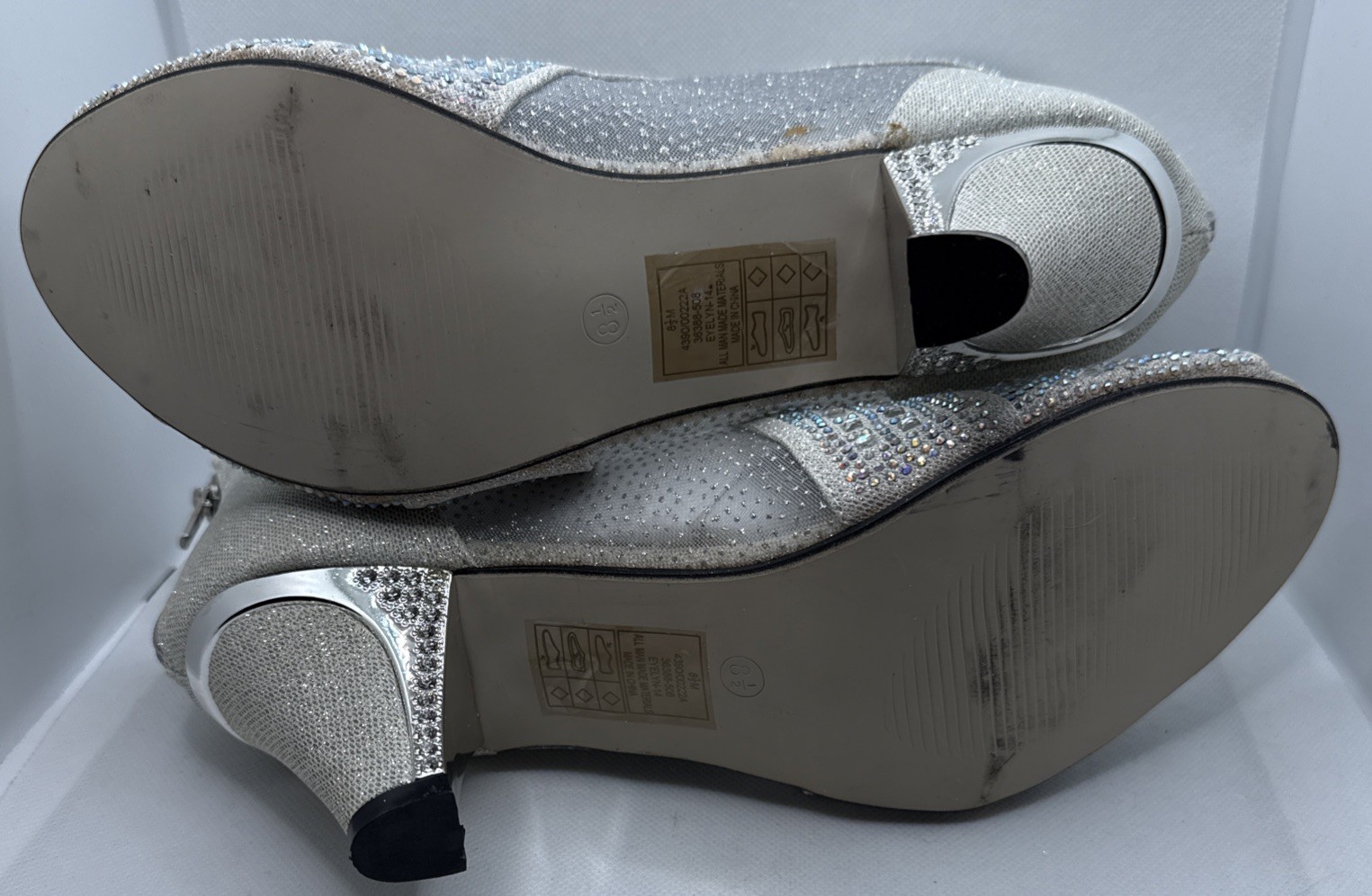 Valenti Franco  Silver Rhinestone & Glitter Mesh Open Toe Dress Shoe 8.5 b182 image 7