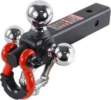 Trailer Hitch Tri-Ball Hitch with Rotatoble Tow Shackle and Tow Hook fits 2-inch