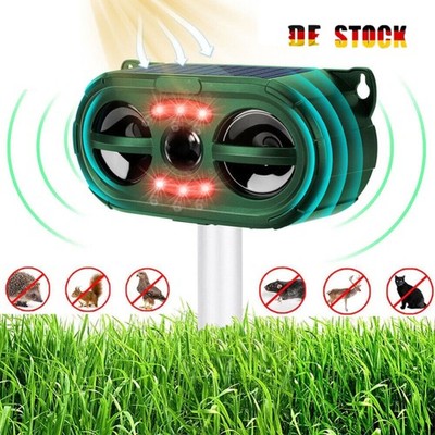 Solar Powered Ultrasonic Animal Repeller Outdoor Bird Cat Dog Sound Repellent DE