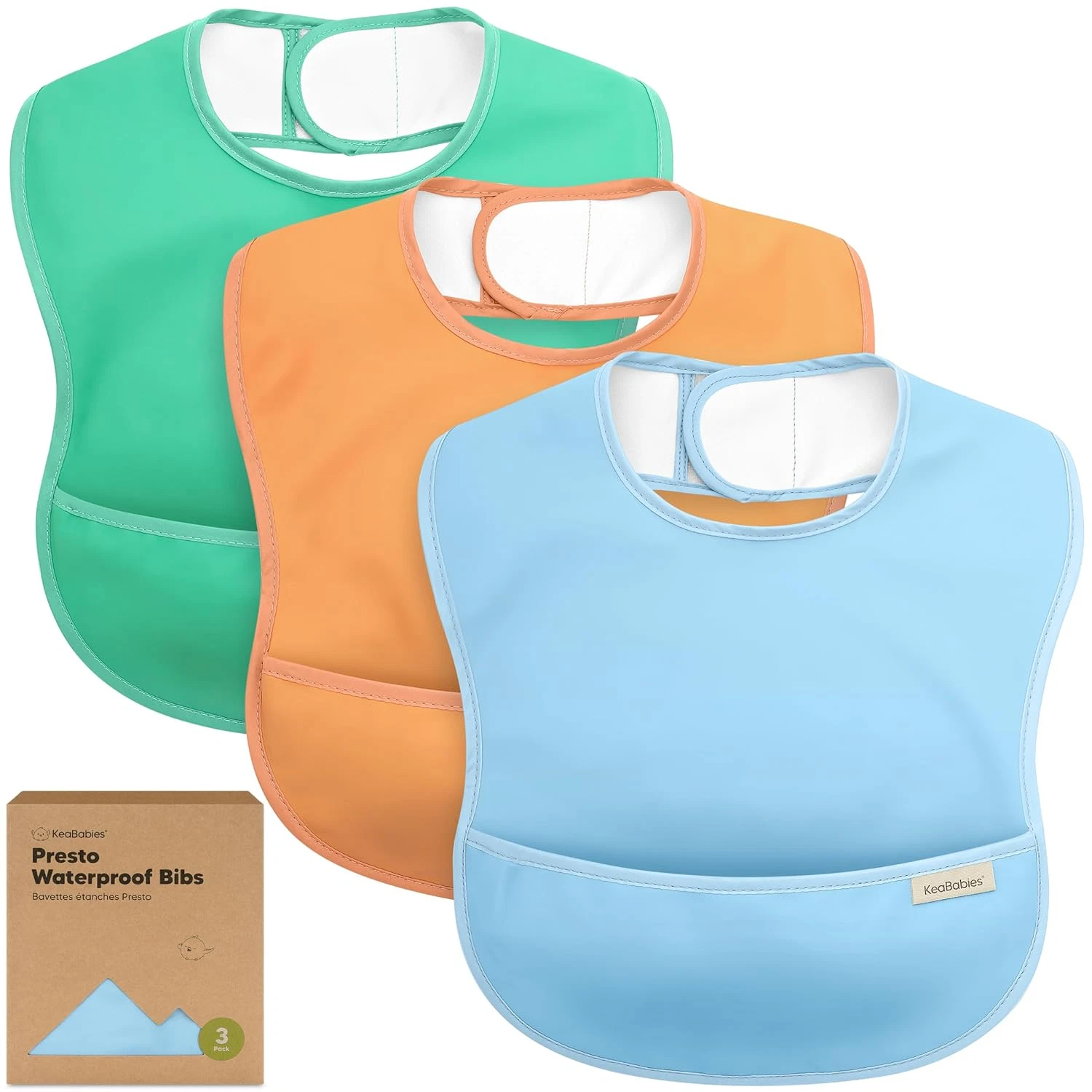 3 Baberos Impermeables Para Bebes Ligeros Con Bolsillo Grande Atrapa Alimentos