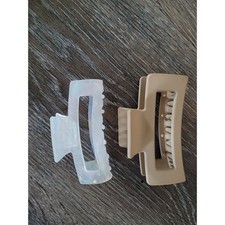 Set of 2 Large Rectangle Claw Clips Matte Tan and Iridescent White Hair Clips 2