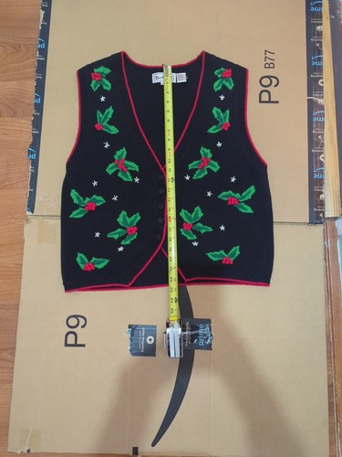 Bechamel Christmas Knit Sweater Botton Vest Sz Xl Petite Ivy Holly Berries Black - Bild 10 von 15