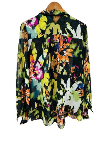 CAbi Floral Print Long Sleeve Tie Front Ruffle Career Top Blouse Womens Size M - Picture 15 of 15