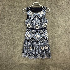Talbots Petites Blue White Medallion Print Sleeveless Fit Flare Dress 4P