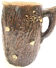 Antique Stoneware Crock Pottery Brown Salt Glaze Pitcher Primitive Log -"Drink W