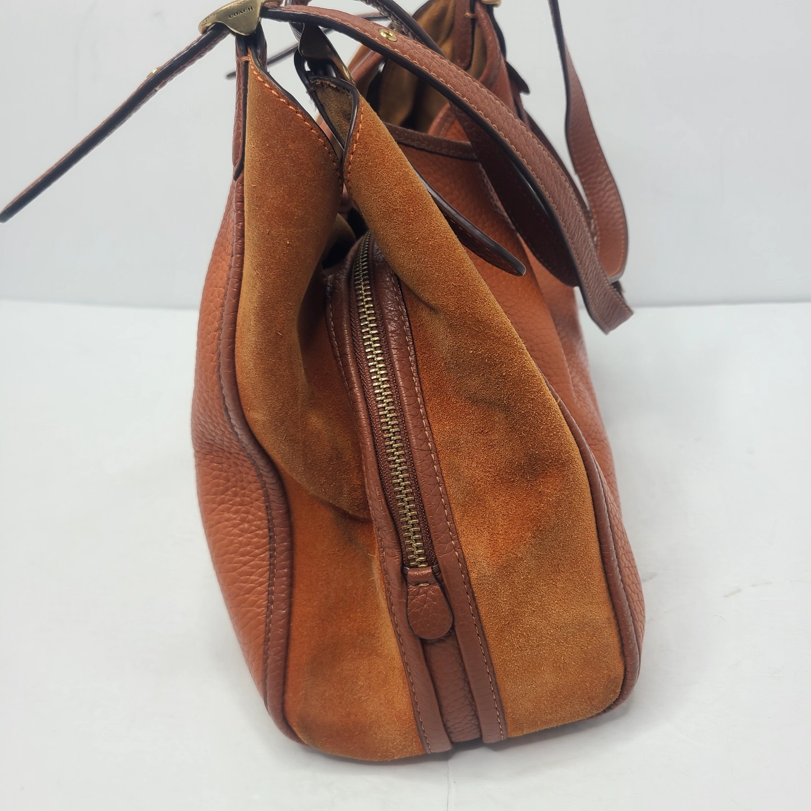 Coach Lori Canyon Mixed Pebbled Leather And Suede Shoulder Bag Purse Rust Orange image 5