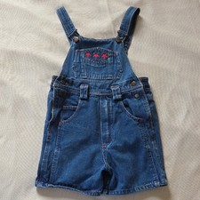 Vintage Longstreet Blue Denim Kids Shorts Overalls Red Star Embroidered Sz 7