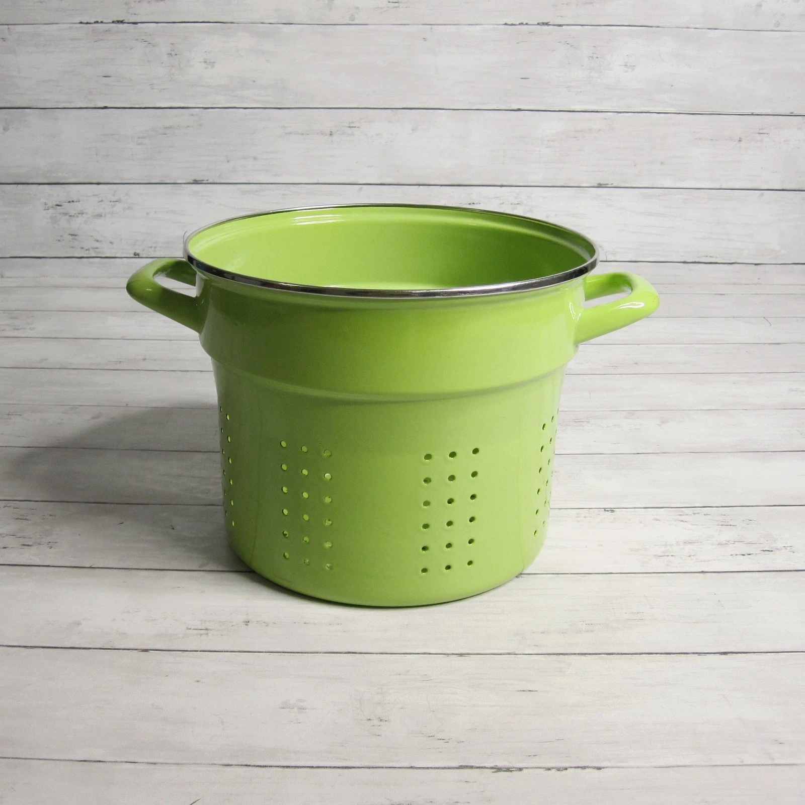 Vintage Metal Enamel Pasta Strainer Colander Lobster Steamer Green Enamelware