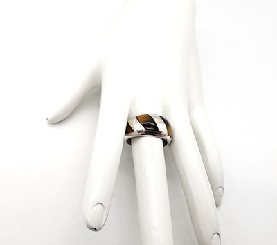 VINTAGE INTARSIERTER TIGERAUGE RING GR. 8,5 MARKIERT MEXIKO, STERLING, 925 & ADLER HERVORRAGENDER ZUSTAND!!