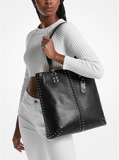 MICHAEL KORS Astor Large NS Tote BLACK Studded Leather 498