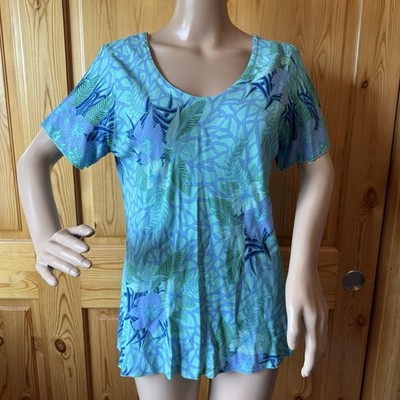 Rainbow Jo Floral Tropical Beach Top Size L Rayon Blue Purple Boho