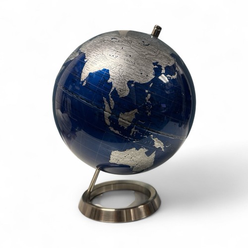 12” Rotating Mini EARTH Globes World Royal Blue Shine Silver Base Made In Taiwan - Picture 7 of 7