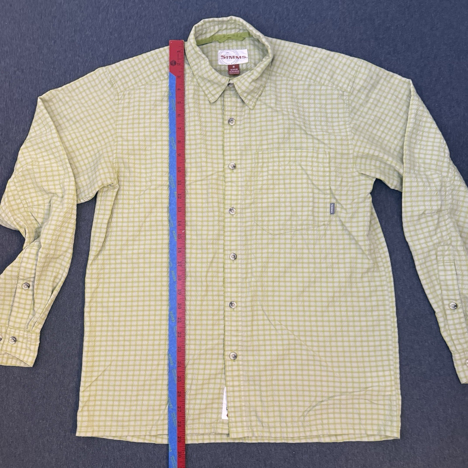 Simms Button Down Shirt Men Medium Green Plaid Po… - image 4