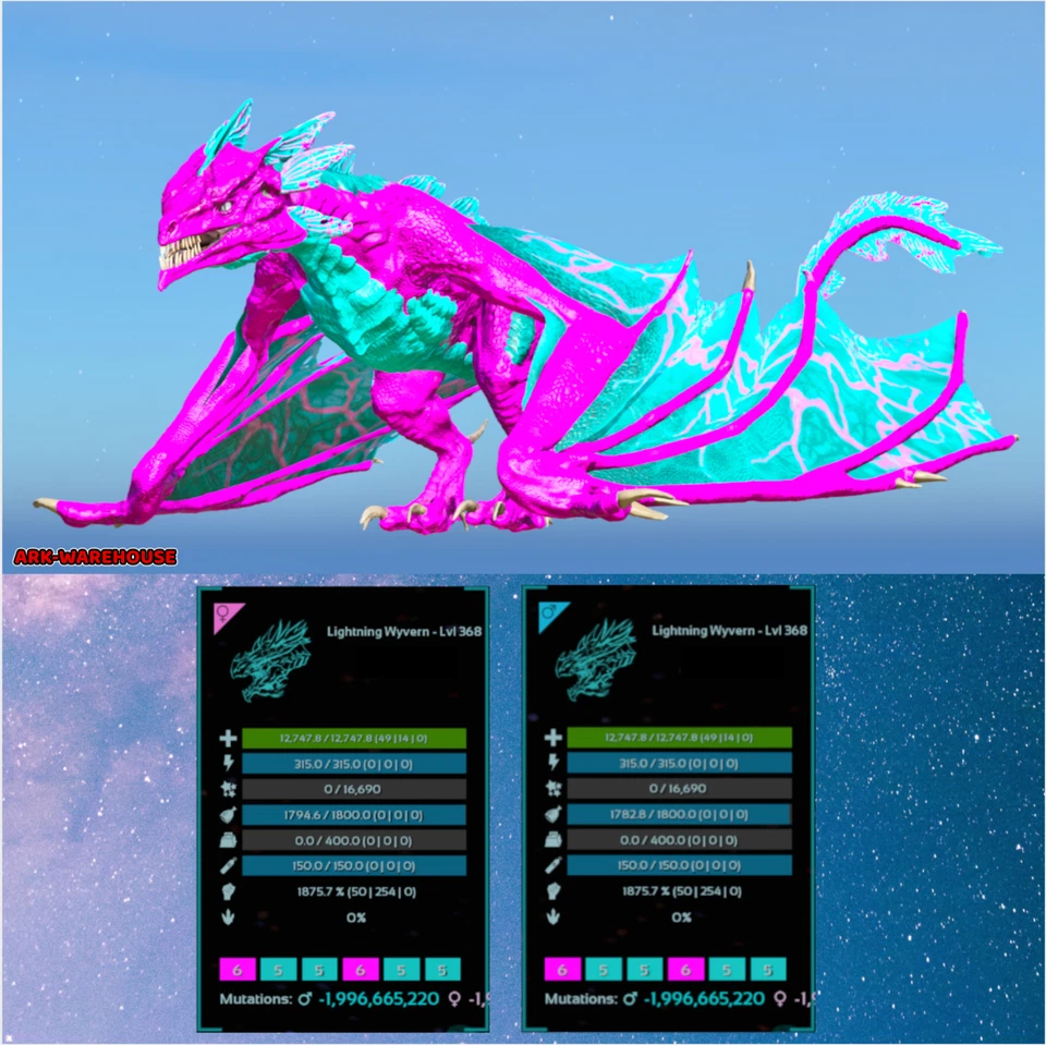 Top Stat Lightning Wyvern Pair - 1875 Melee Option - Ark Ascended PVE ASA