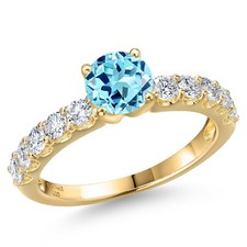 14K Yellow Gold Blue Apatite and Lab Grown Diamond Engagement Ring For Women |