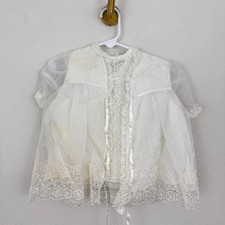 Vintage Baby Girl Christening Formal Dress Set Lace Floral Off White