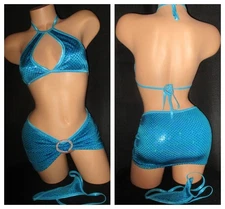 Exotic Dancer Sexy  Sequin Bikini Dancewear w/Skirt     SMALL   (G1965)