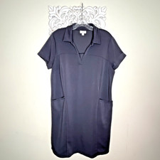 J.JILL FIT size MEDIUM Short Sleeve DRESS Collared Neckline Pockets Stretch GRAY