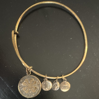 Alex and Ani Gold Tone Wire Charm Bangle Bracelet Dangle Charms Signed