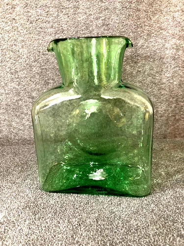 Blenko iconic 384 light green water bottle, 8” tall, handblown art glass