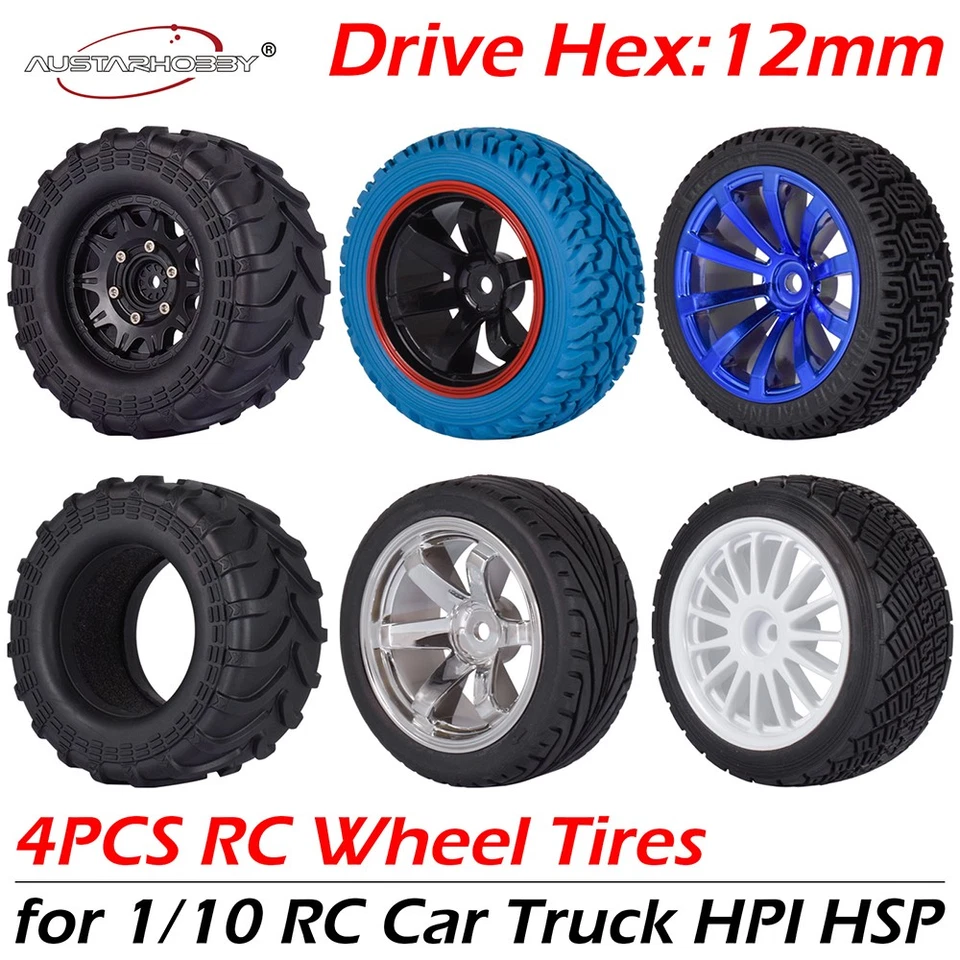 4x AUSTARHOBBY RC Gummireifen Rallye-Reifen 12mm Hex Wheels für 1/10 Traxxas Car - Bild 3 von 4