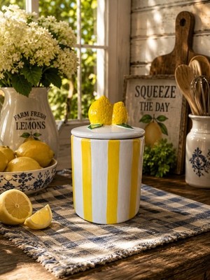 NEW White & Yellow  Shabby Chic Ceramic Lemon  / Sugar Jar Kitchen Canister