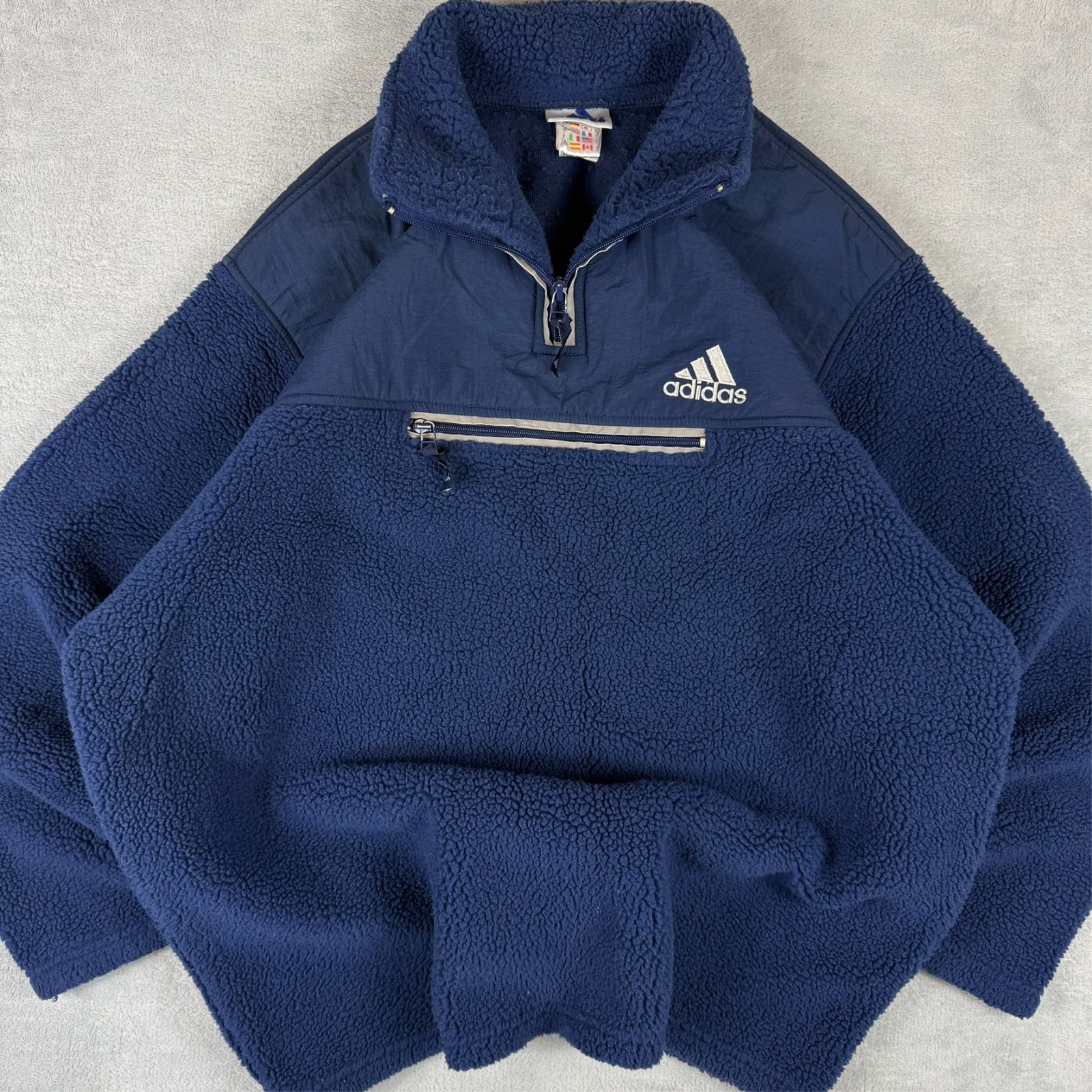 VTG Adidas 1990's Navy Heavyweight Fleece Sz 44/46 / XL Quarter 1/4 Zip Jumper image 3