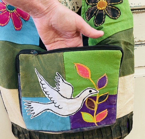 Festival Purse Patchwork DOVE Peace Boho Hippie Hobo Sling Bag Button E2