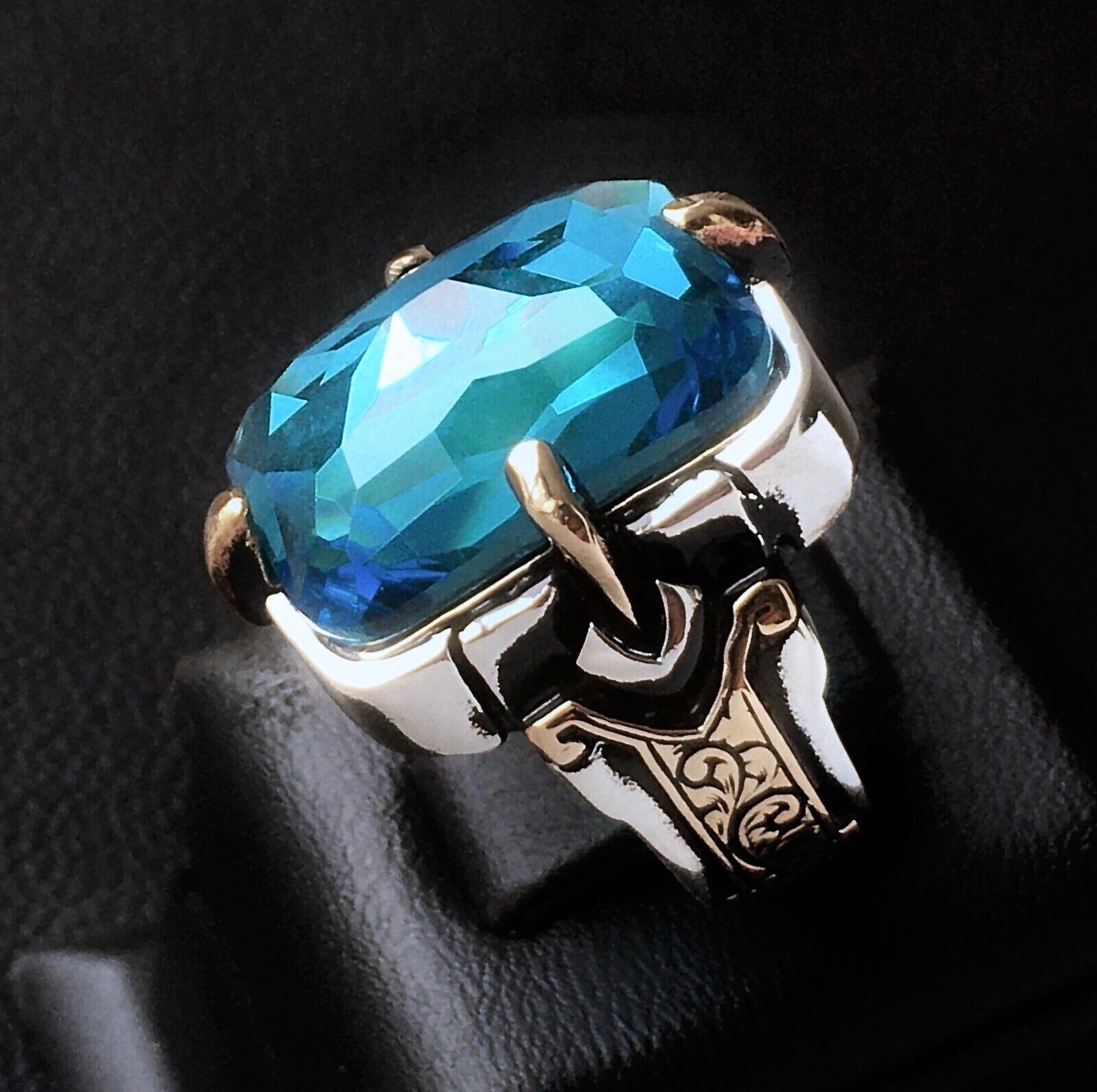 Sterling Silver Mens Ring 925 Sky Blue Topaz Turkish Handmade genuine ...