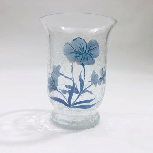 EUC Fifth Avenue Crystal Flower Vase Handpainted Blue Flowers 6x4.5x3 inches - Picture 3 of 7