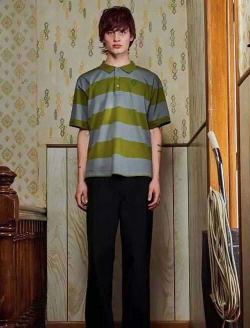 HEAVEN by MARC JACOBS Olive Green Blue-Grey Bold Striped HEAVEN by MARC JACOBS Olive Green Blue-Grey Bold Striped