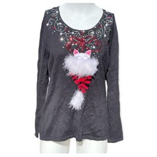 Jack b Quick Vintage Black Red White Knit Christmas Sweater Embellished L