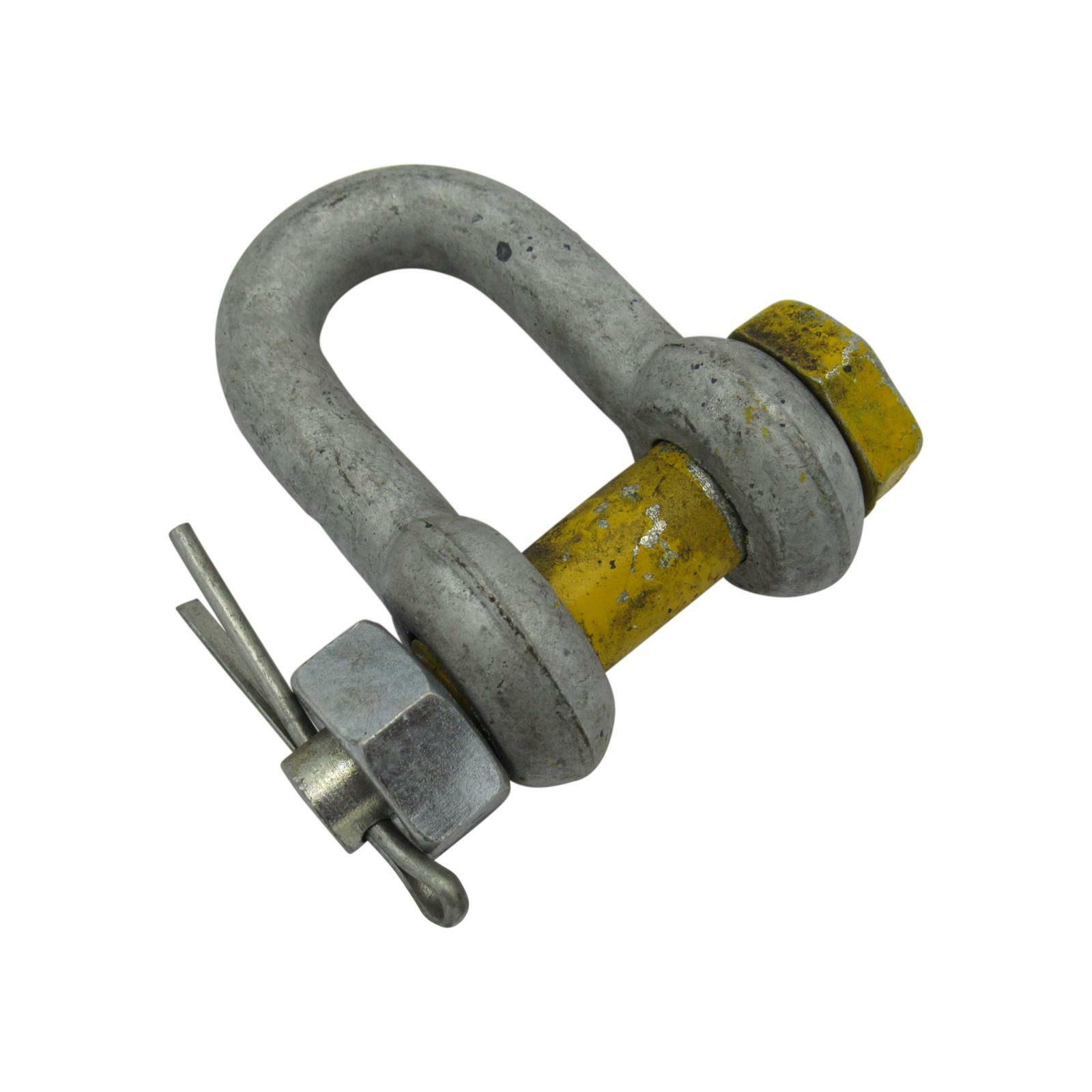 8.5 Ton Galvanised Dee Shackle with 30MM Yellow Safety Pin - 1.1/4"" 8500KG 8.5T