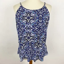 WHITE HOUSE BLACK MARKET Blue Print Braided Strap Layered Tank TopWomens Size S