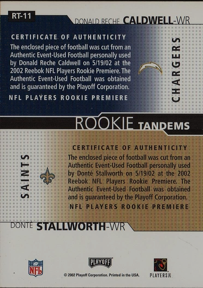 Donte Stallworth/Donald Reche Caldwell 2002 Playoff Rookie Tandems GU