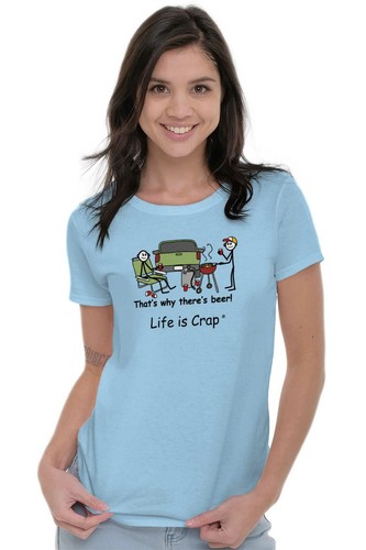 Life is Crap Tailgating Funny Drinking Beer Womens Top Junior Graphic Tee - Picture 5 of 11