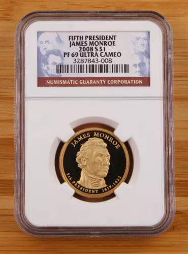NGC 2008 S JAMES MONROE 5th Presidential $1 Dollar PF69 Ultra Cameo Proof