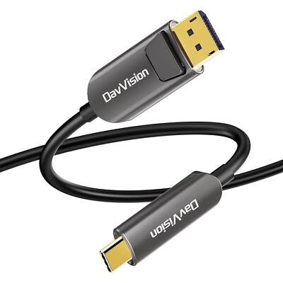 DavVision USB C to DP Fiber Optic Cable 50 FT, 4K@60Hz Type C to DP Active Optic