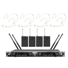 Wireless Microphone System UHF 4 Headset Condenser mic for School, Church