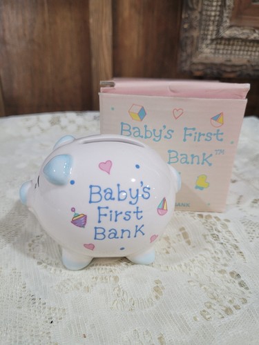 Russ Baby Hand-painted Baby's First Piggy Bank Ceramic Bank BLUE - Picture 8 of 8