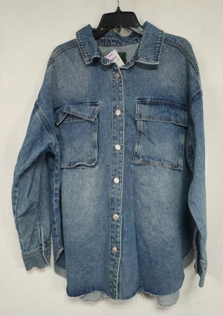 Women s Wild Fable Denim Jacket Shirt Long Sleeve Blue Size L XL