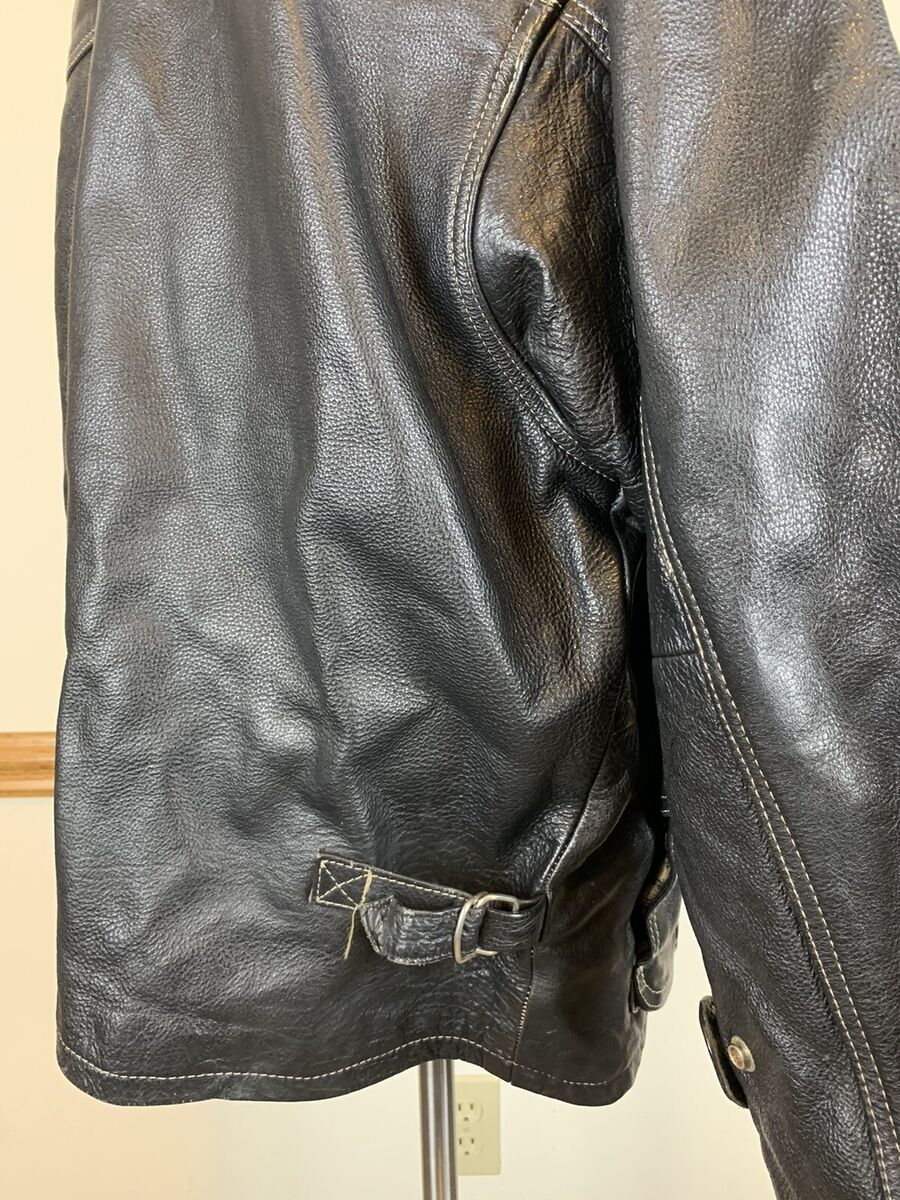 VINTAGE TKO BLACK HEAVY LEATHER MOTORCYCLE JACKET SIDE VINTAGE TKO BLACK HEAVY LEATHER MOTORCYCLE JACKET SIDE