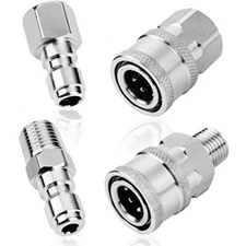 2 Sets NPT 1/4 Inch Pressure Washer Coupler Quick Connect Plug Stainless Stee...
