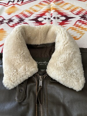 Eddie Bauer Cow Leather Bomber Jacket Lamb Shearling Gently Eddie Bauer Cow Leather Bomber Jacket Lamb Shearling Gently