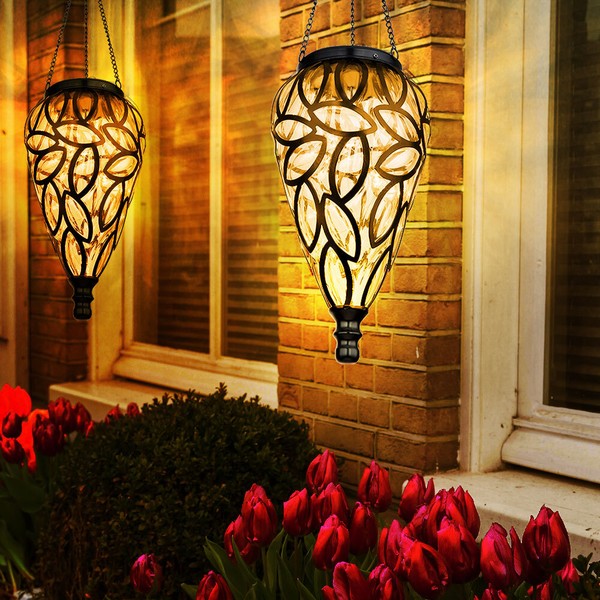 AußEnleuchte Laterne Solarlampe HäNgeleuchte Gartenleuchte Schwarz Led 2Er Set-image
