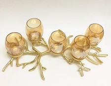 NEW GOLD TONE ESSENTIAL DECOR TREE TABLE TOP CENTER PIECE+5 GLASS CANDLE HOLDERS