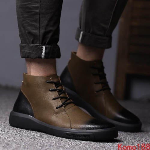 Vintage Mens Chelsea lace up Leisure Round Toe outdoor Work casual Ankle Boots - Image 1