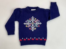 Vintage 90s Toddler Knit Christmas Sweater Unisex 3T Snowflake Design Navy Blue