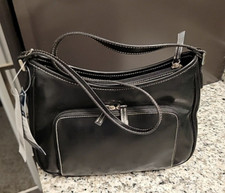 NEW TAGS VINTAGE CRAZY HORSE LIZ CLAIBORNE Shoulder Bag Purse Black Faux Leather