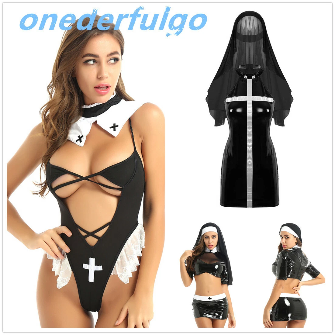 Adult Women Sexy Nun Costume Halloween Party Cosplay Outfits Bodycon Dress  Club | eBay